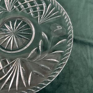 Vintage Crystal Glass Starburst Rose Budd Serving Plate Cheese Plate